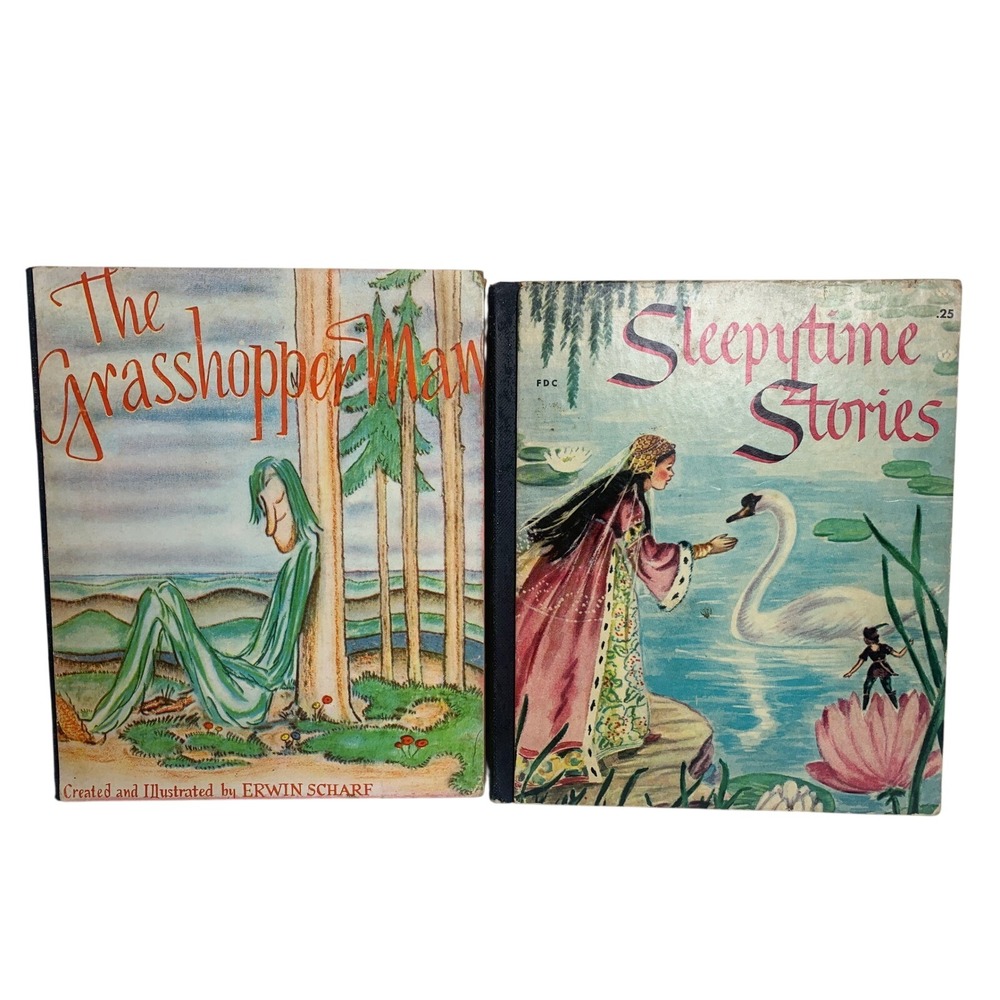 Vintage 1945 The Grasshopper Man Erwin Scharf & Sleepytime Stories Books Kidcore